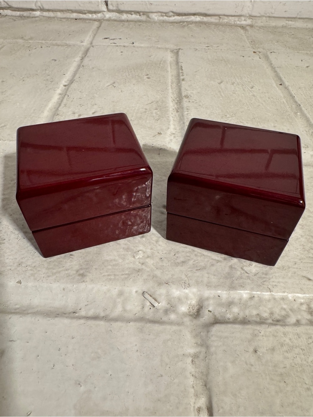 Set of 2 Sturdy Glossy Mahogany-like finish Ring Presentation Boxes 2.5" x 2.25"